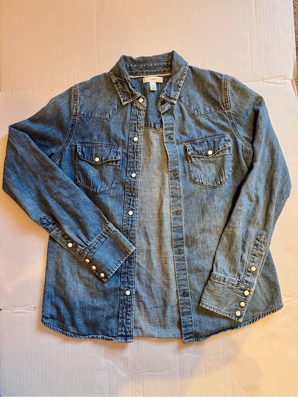 J.Crew Denim Western Shirt Snap Button Long Sleeve Blue Size 0